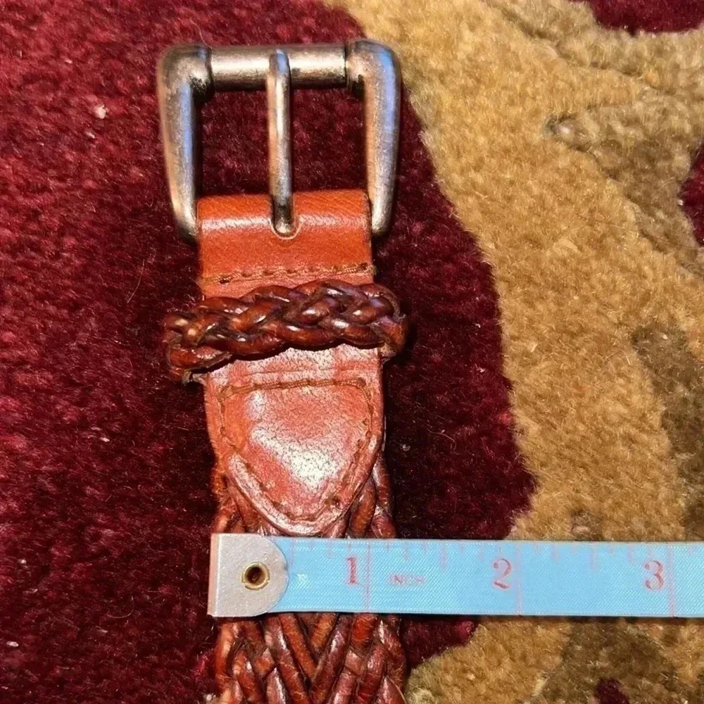 Vintage Braided Leather Belt in Deep Whiskey Brown Heavy Antique Silver Buckle M